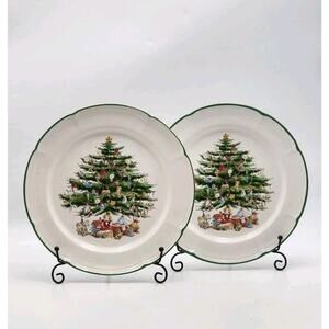 Vintage The Cellar Yuletide Christmas Tree Plate Set of 2 Japan Vintage 1992